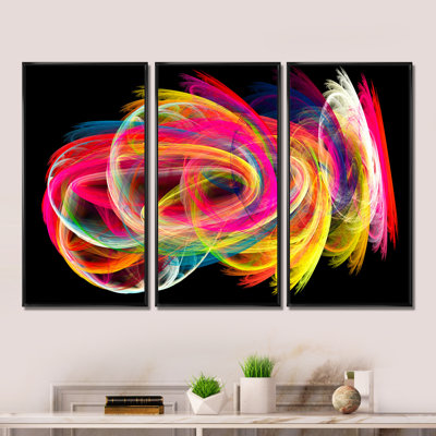 «Colorful Thick Strokes In Black», ensemble de 3 toiles abstraites encadrées sur toile