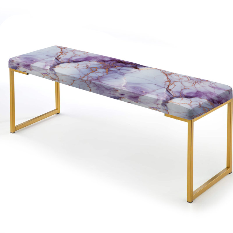 Crystal Vein Gold And Purple Marble Pattern - Marble Upholstered Gold Bench