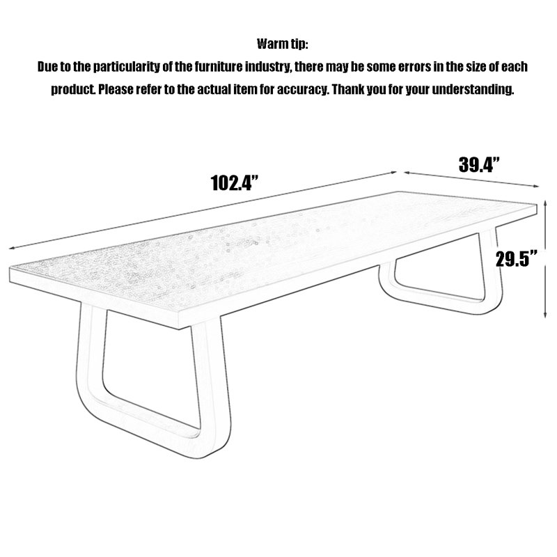 Table de salle à manger rectangulaire noire avec pattes en métal en forme de U, H 29,5 po x l 102,4 po x P 39,4 po