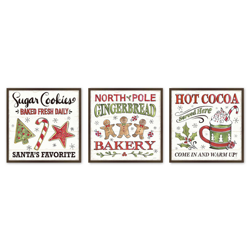 «Santa's Favorite Sugar Cookies», ensemble de 3 reproductions d'art, 16 po x 16 po, Brun Belvinder