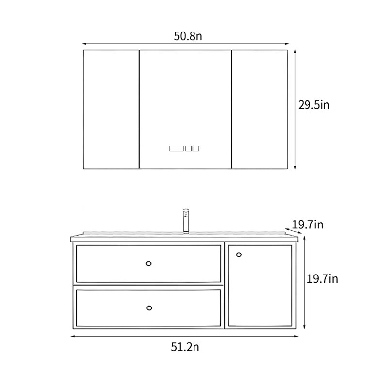 Armoire de salle de bain simple de style nordique, H 19,7 po x l 51,2 po x P 19,7 po, Blanc cassé