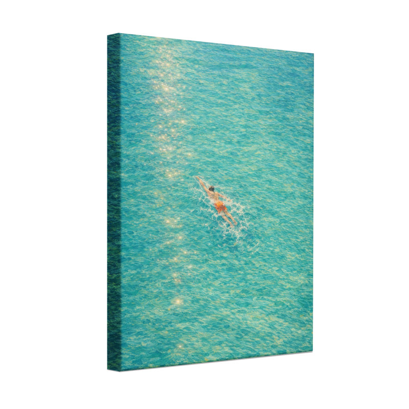 Scénario et paysages urbains nageant dans l'eau bleue claire, H 48 po x l 32 po