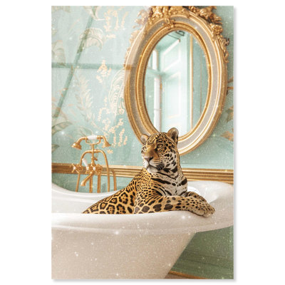Jaguar Bathroom High-Gloss Frameless Acrylic Glass Wall Art Jungle Bathroom Art by Art Remedy, Ready to Hang, 16 x 24