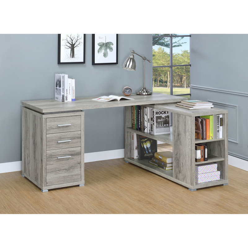 Tona Grey Driftwood 3-Drawer L-Shape Desk