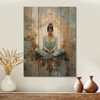 Zen Meditation Position I - Art mural sur bois de pin naturel