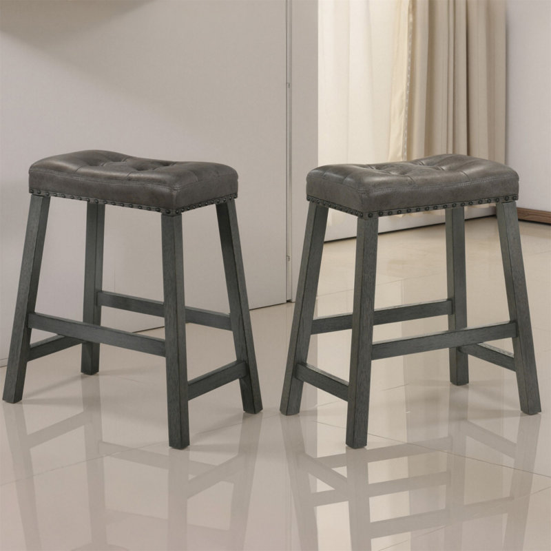 Ensemble de 2 tabourets de comptoir rustiques (sans table), Gris antique