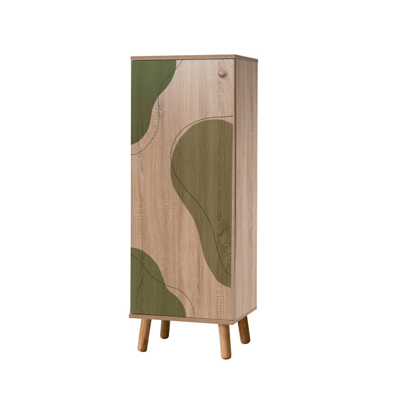 Modern Shoe Cabinet with Solid Wood Legs & Handles, Sonomo Color, 19.7 x 53.1 x 15.0 inches | 100% Melamine Coated Chipboard, UV Coating | Multiple Shelves for Organized Storage, Stylish Abstract Design