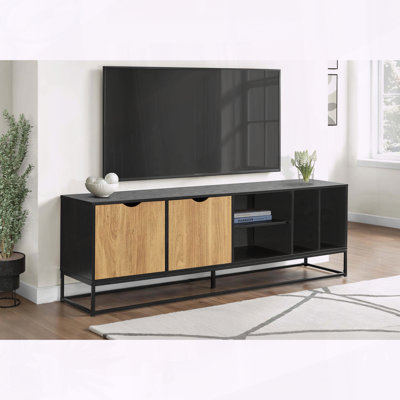 Meuble télé contemporain avec stratifié bicolore et pieds en métal
