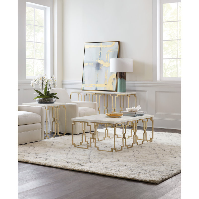 Evermore 62" Stone Console Table, Cream, Gold