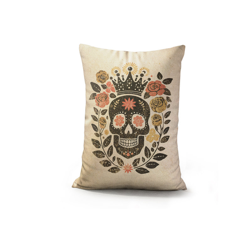 Sugar Skull Faux Linen Lumber Pillow