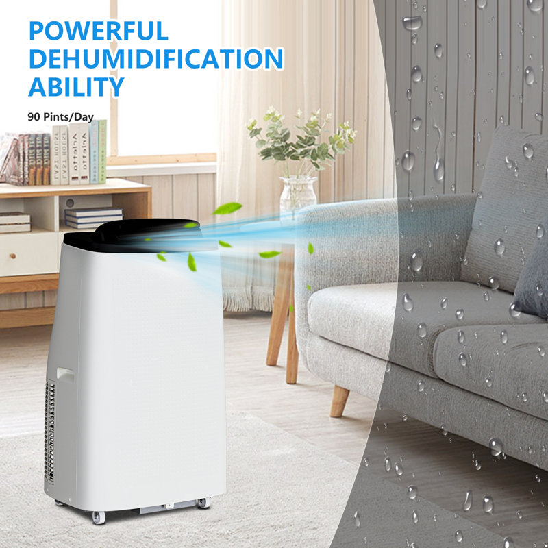 Climatiseur portatif 14 000 BTU avec télécommande, 3 vitesses, mode veille, minuterie 24H, ultra-silencieux, refroidit jusqu'à 750 pieds carrés Pi. Installation facile