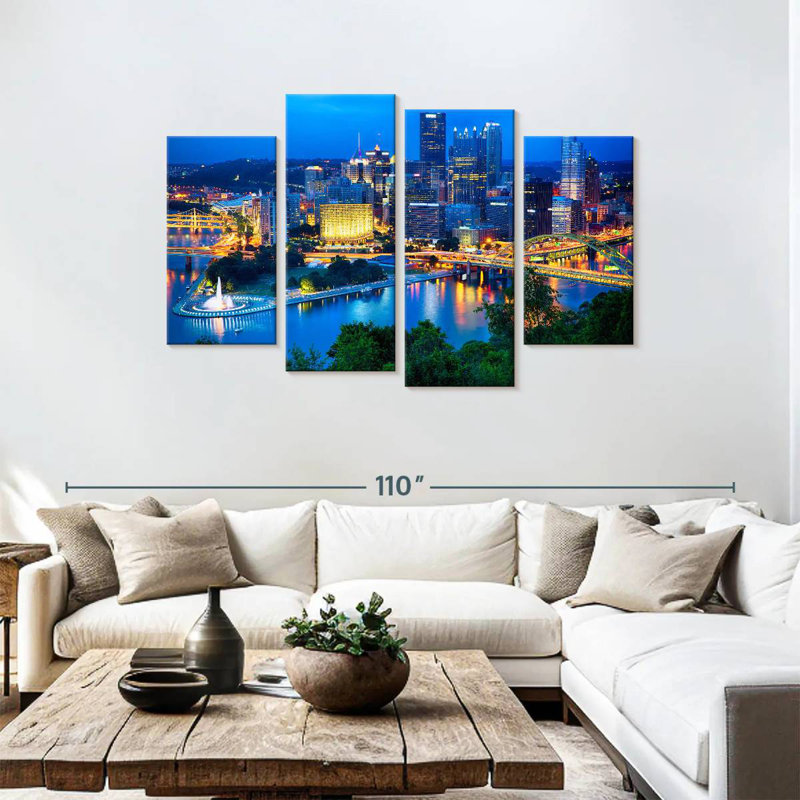 Sireci Pittsburgh Downtown Night Scenic View, 48" H x 75" W