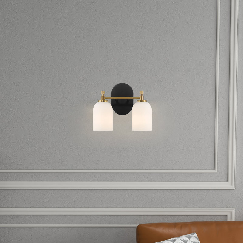 Applique murale en verre givré blanc avec finition en métal noir Vortex