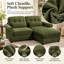 Canapé d'angle en L 2 places Lovarqis Chenille avec pouf amovible, coussins d'assise à bords froncés, dossier capitonné, accoudoirs classiques arrondis, coussins lombaires assortis-1747351171