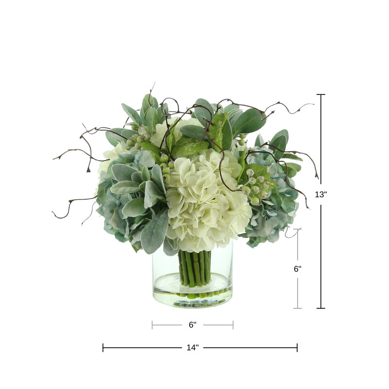 Floral Arrangement with Hydrangeas, Lamb's Ear, and Curly Willow