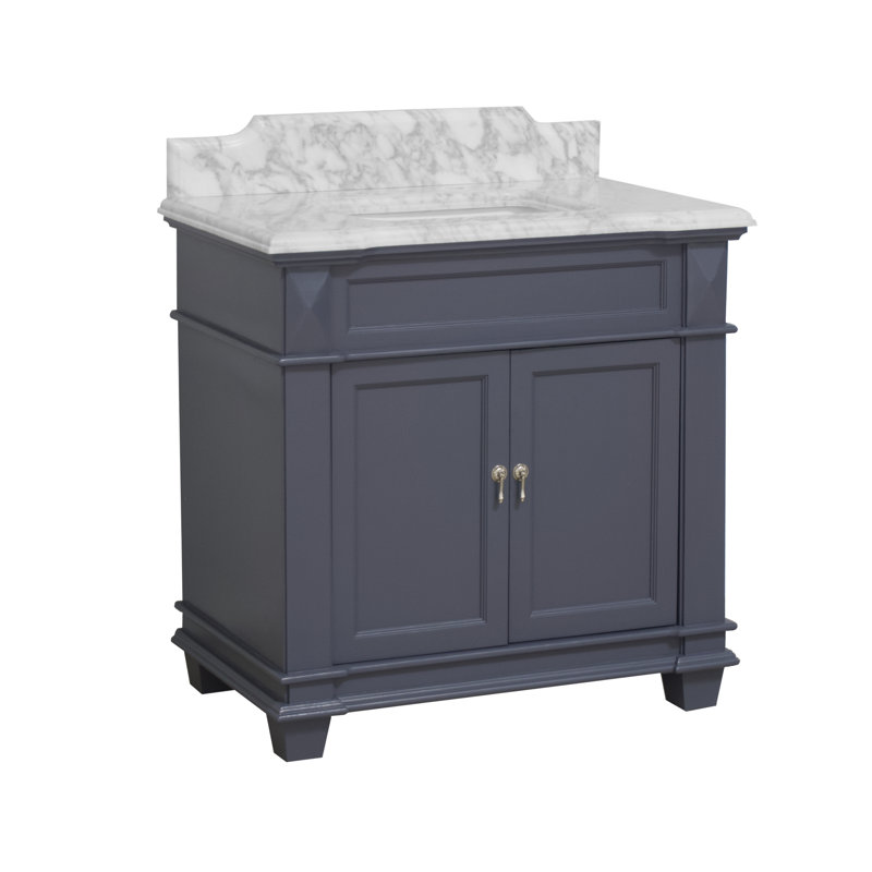 Ensemble de meuble-lavabo simple 36 po Aoibhin, Gris marine, Marbre de Carrare
