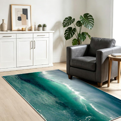 Tapis transparent lavable à la machine, aigue-marine Wave
