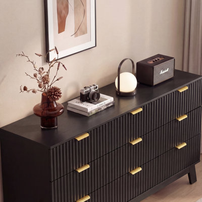 Fluted 9-Drawer Dresser 57''W Wood Wide Chest Of Drawers With Metal Handle, Adjustable Feet
