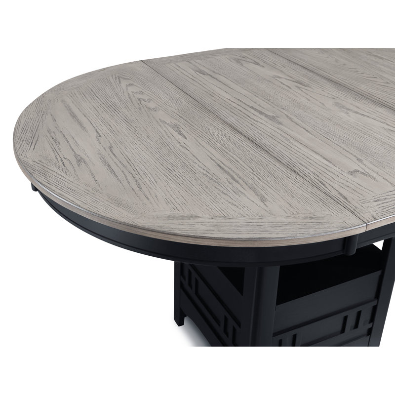 Rodjanae Modern Wood Oval Extendable Counter Height Dining Room Set, Light Gray , Black, Black