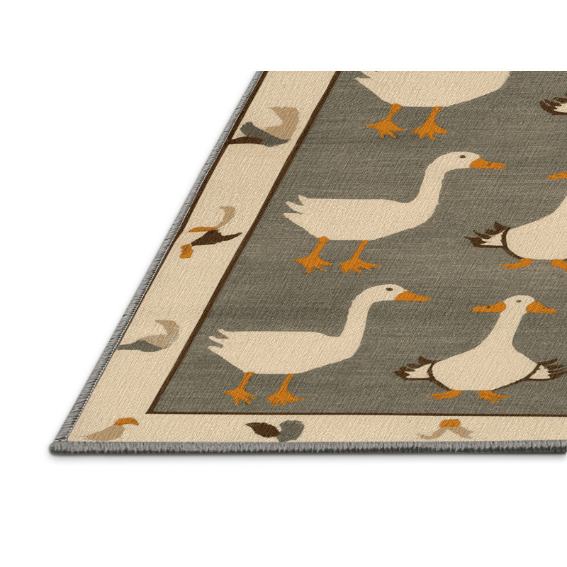 Washable Geese Farm Area Rug, Round 6'