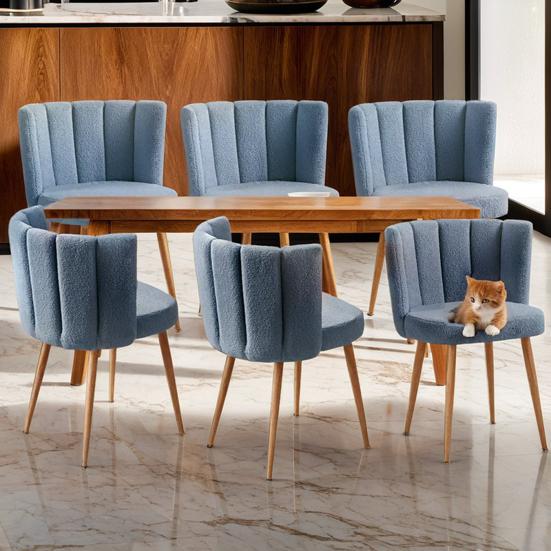 Chaise de salle à manger à coussins modernes Modern Lotus, Bleu, 6