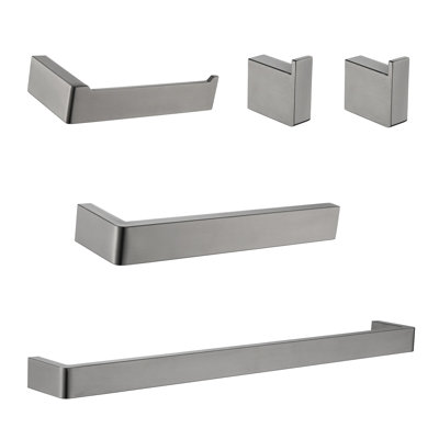 5-Piece Bath Hardware Set with Towel Bar Toilet Paper Holder and Towel Hook in Matte Grey