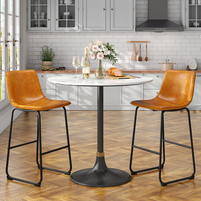 Evre Bar Stools Set of 2, PU Leather Counter Height Bar Stools,  Modern Barstools with Metal Legs and Footrest, Urban Armless Dining Chairs with Backrest for Kitchen Island