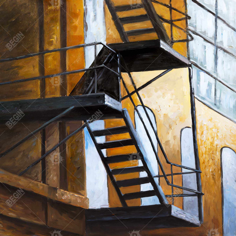 Apartment building escape in nyc - 18"x18" Throw pillow cover - Poly twill - Print on demand