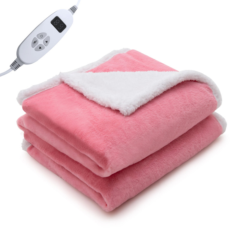 Adilee Heated Blanket with Fringe, Pink