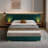 Upholstered Size Bed Frame Of Velvet Tufted Headboard With Floating Nightstand LED/USB Built-In,-1781128975