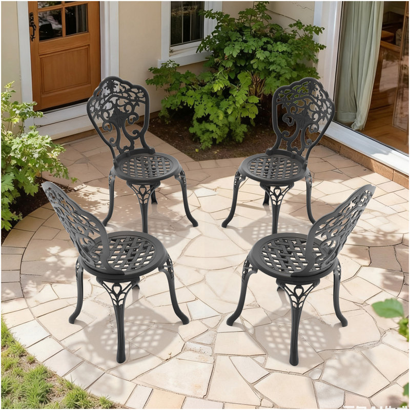 Chaise de patio en fonte d'aluminium 4 pièces avec cadre noir