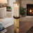 Gemo Hurricane Candle Holder With Gold Base, Mango Wood Accent 21 Inch-123079062