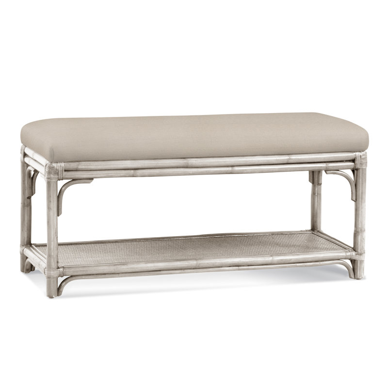 Summer Retreat Wicker Shelf Storage Bench, Antique Frost White, Ivory Crypton Performance; 0886-91
