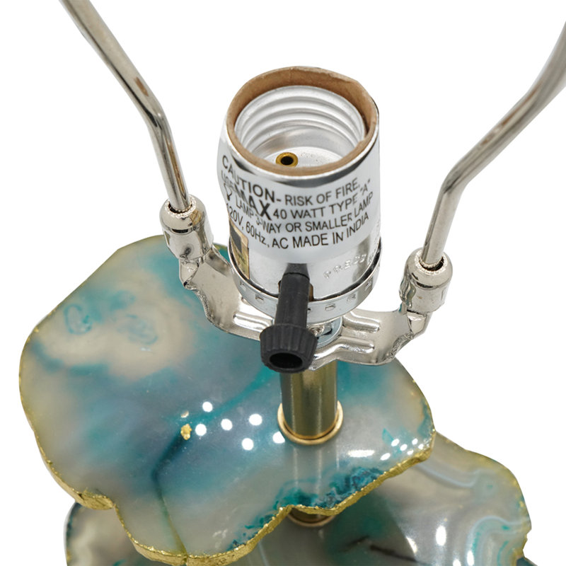 Verdant Agate-Slice Table Lamp with Marble Base 15"Dia. x 29.5" - Green, White