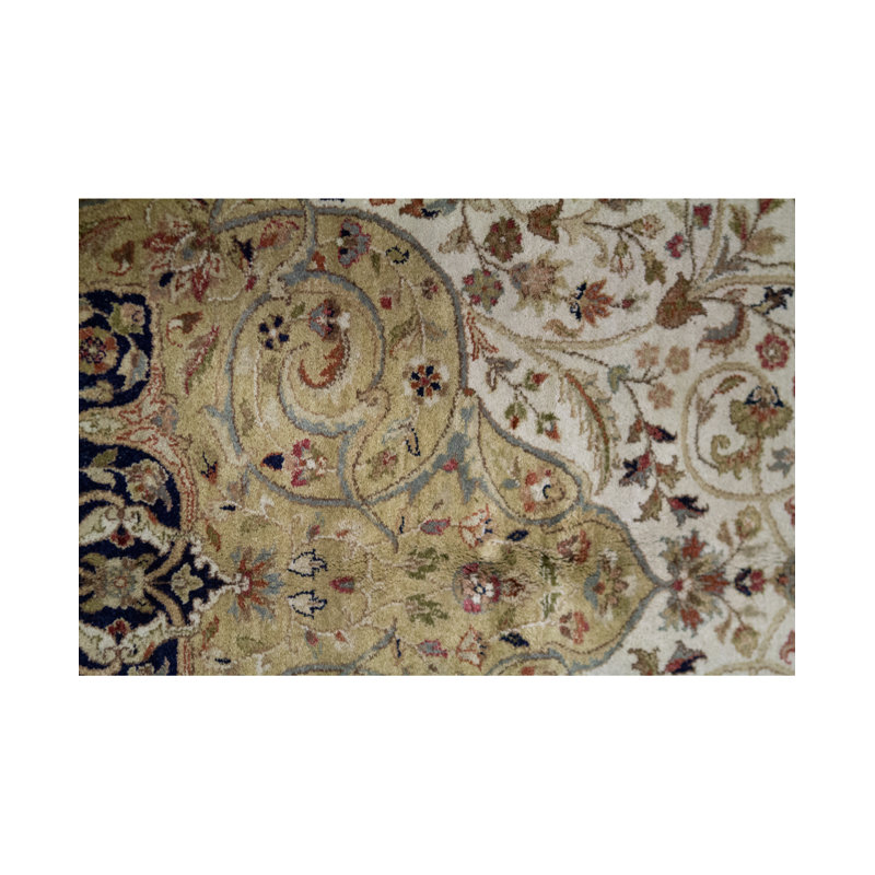 Wool Oriental Area Rug in Brown/Ivory/Navy