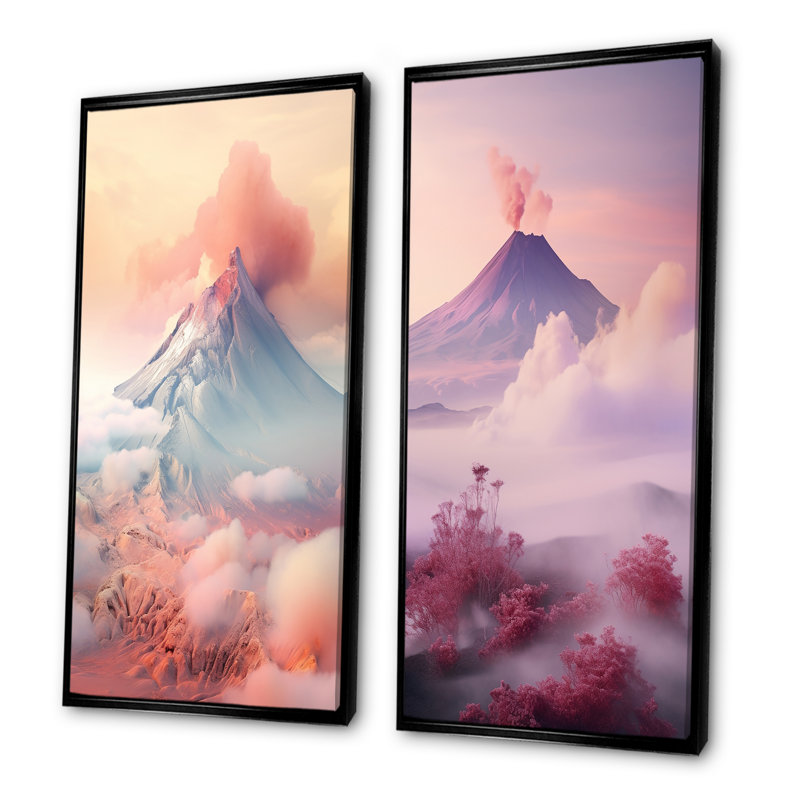«Volcano Volcanic Dream», ensemble d'art mural sur toile Volcano, Cadre flottant noir, H 28 po x l 25 po