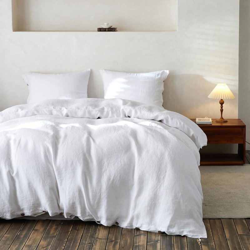 Duvet Cover Set-Button Loop, King Duvet Cover + 2 King Shams, White