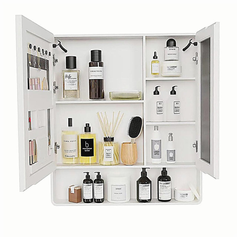 Armoire à pharmacie DEL pour la salle de bain avec lumière blanche une couleur, anti-buée, armoire en plastique-aluminium facile à installer. (31,5 x 35,43 à deux portes)