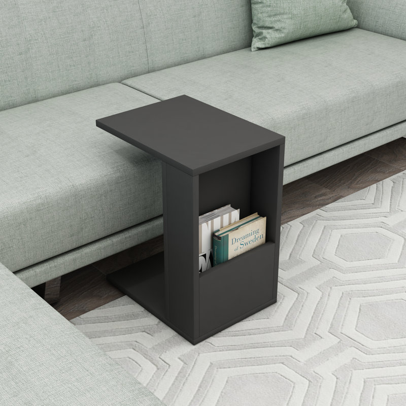 Charles C-Shaped Side Table with Magazine Rack and Storage Shelf, Anthracite