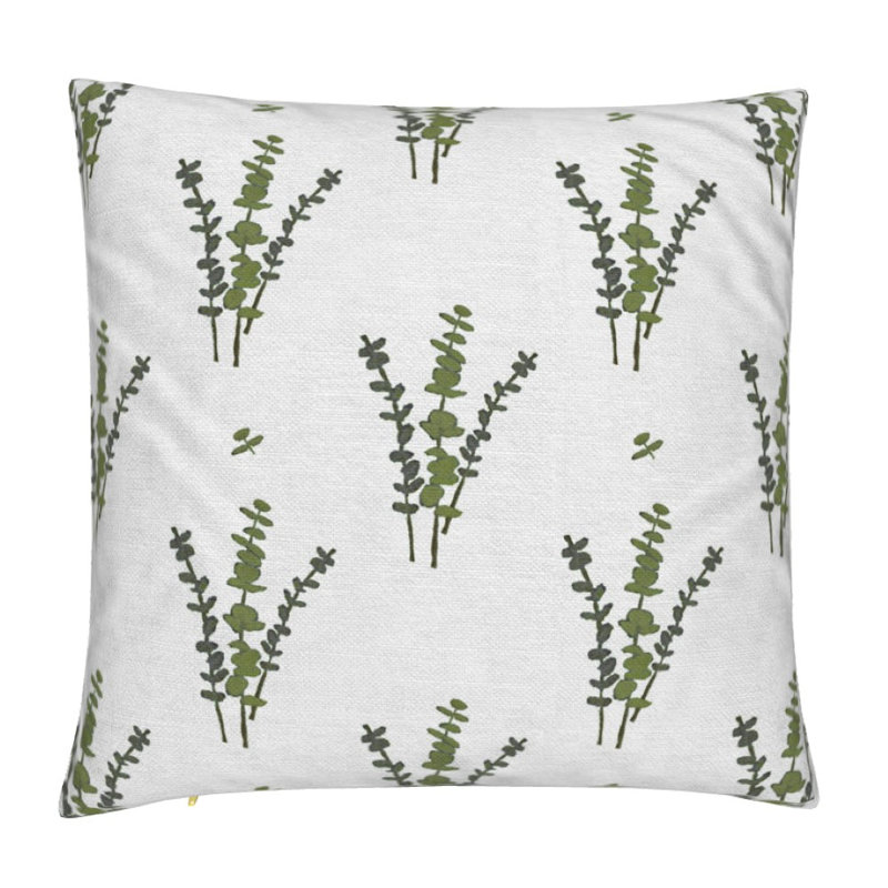 Eucalyptus Square Pillow Cover & Insert, White/Olive Greens Floral, 22"H x 22"W