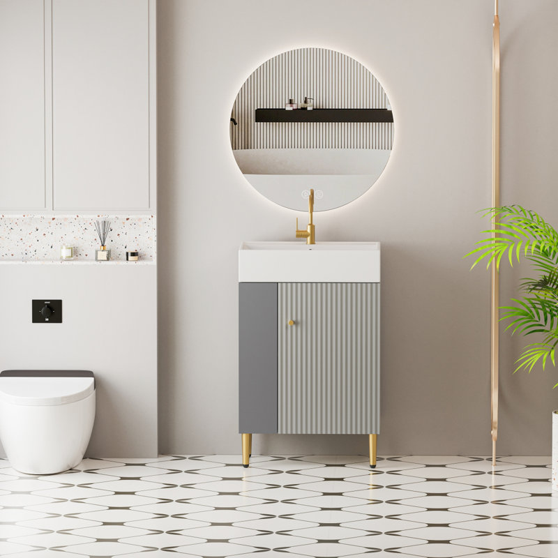 Meuble-lavabo à tablettes ouvertes avec lavabo et porte en céramique, armoire de rangement à tablette ouverte, meuble-lavabo de salle de bain