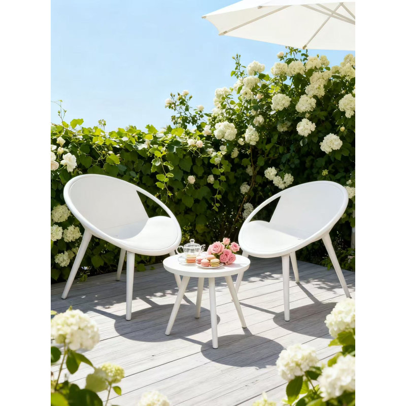 3 Pieces Bistro Set Outdoor with Stackable Garden Chairs All Weather PP Chair and Table Sets for Deck Balcony Poolside (White)