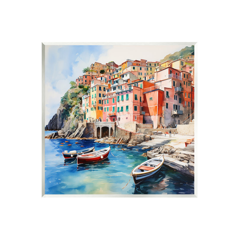 Ba-027 - Bateaux encadrés Cinque Terre, H 12 po x l 12 po x P 0,5 po