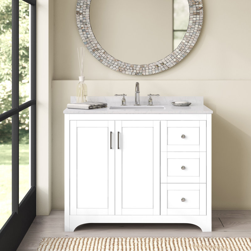 Moore 42'' Single Bathroom Vanity with Engineered Marble Top, White
