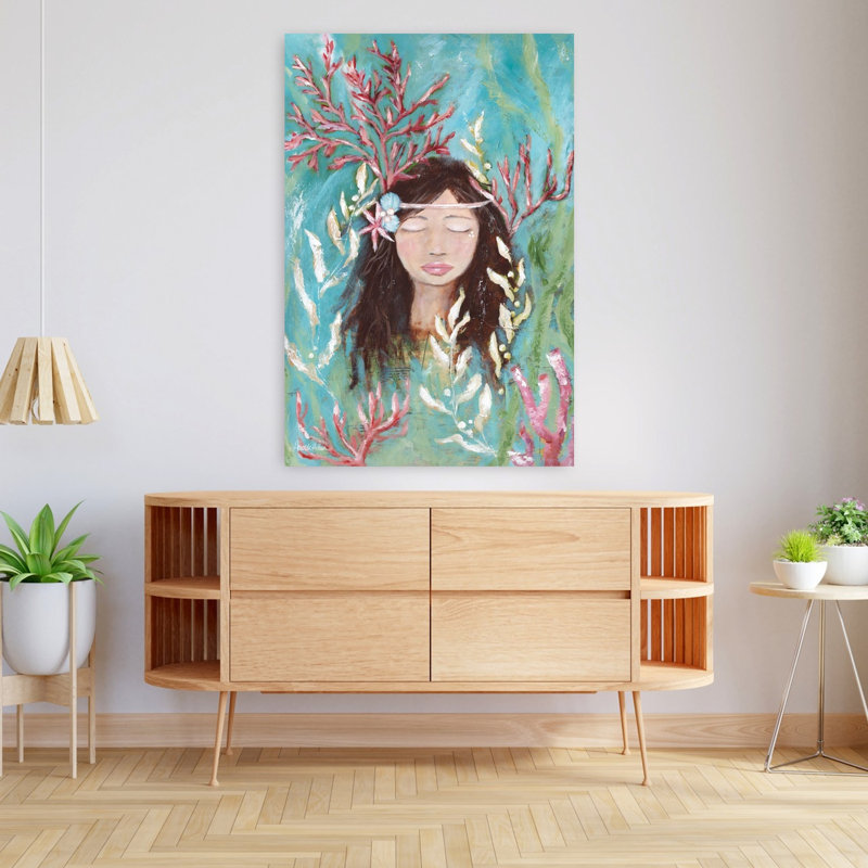 She's In The Sea, fantaisie côtière, art tropical, H 48 po x l 32 po