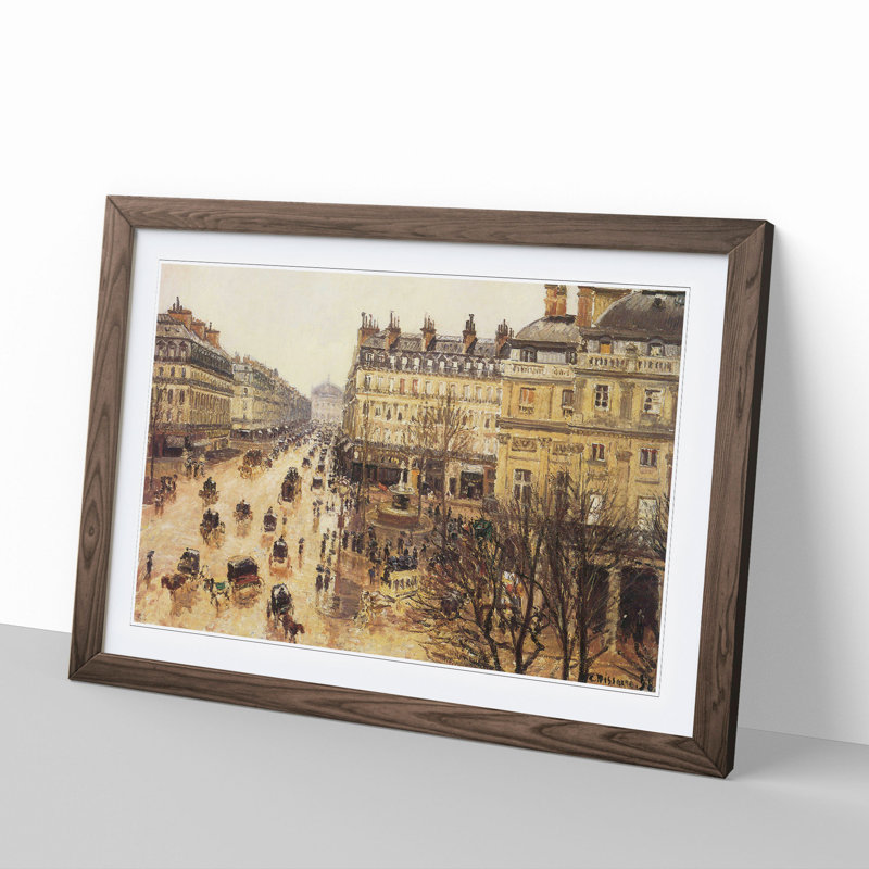 French Theatre in the Rain by Camille Pissarro - Picture Frame Painting, Walnut Framed, 27cm H x 36cm W x 2cm D
