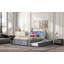 Grand lit plateforme en bois avec rangement à DEL, 2 tiroirs et 1 lit gigogne simple, gris-574414400