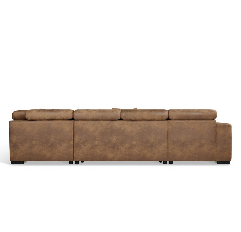 5 Seater Sofa Bed, Right Hand Facing, Brown Microfiber / Microsuede