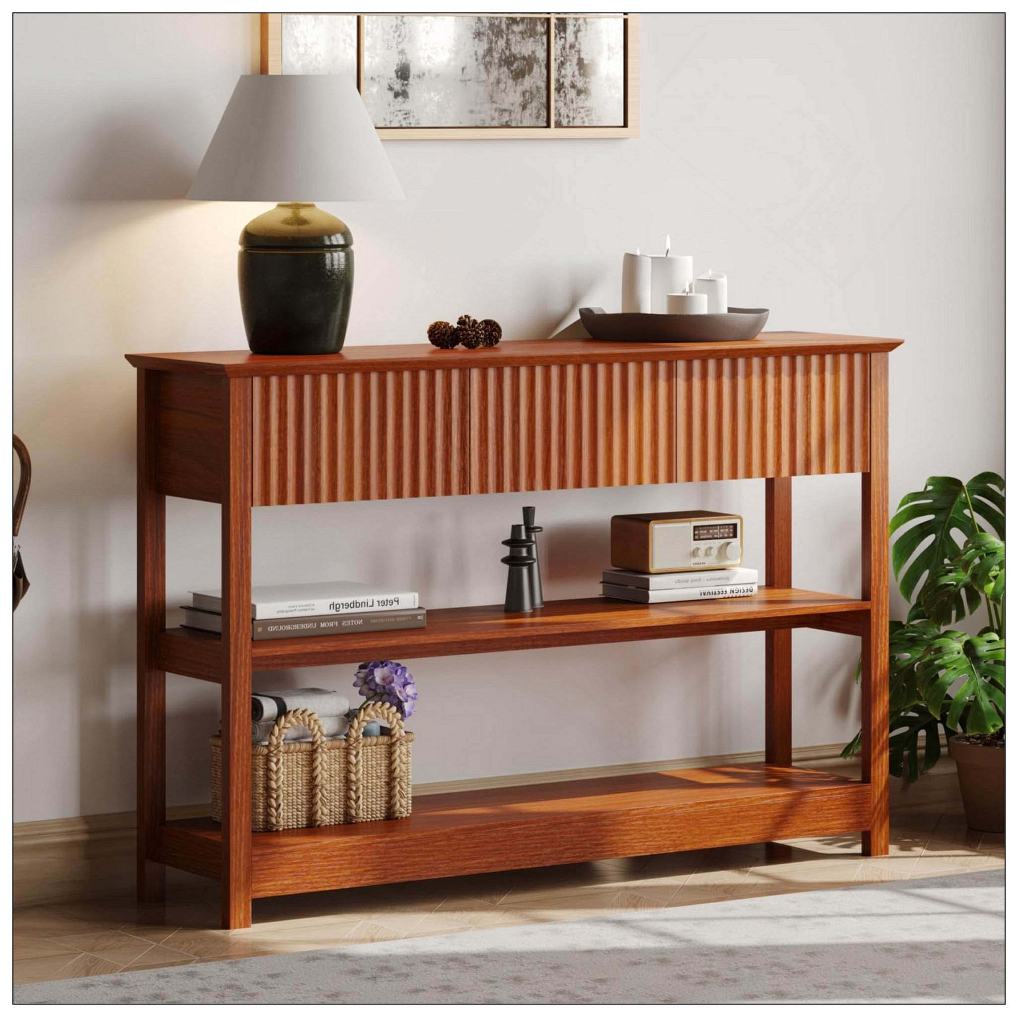 Latitude Run® 47? Fluted MDF Console Table With Dual Drawers & Display ...