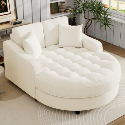 Méridienne beige de 55 po. Nombre de places assises. Coussins amovibles pour plus de confort. Revêtement en chenille. Fabrication. Coussin en mousse haute moderne beige. Confort du siège. Coussins. Chenille douce. Robuste